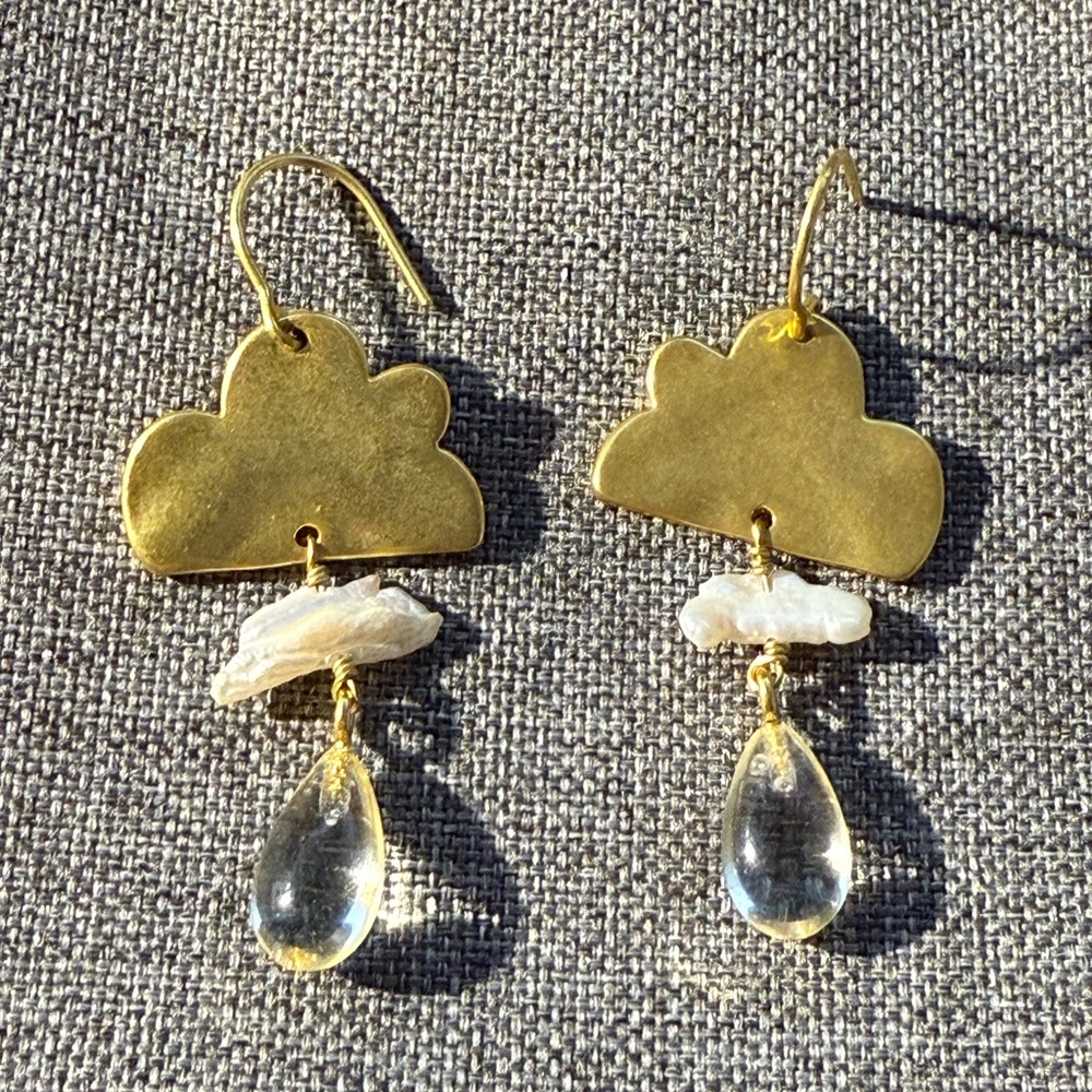 Madewell Gold-Plated Brass Cloudcover Rain Earrings Freshwater Pearl
